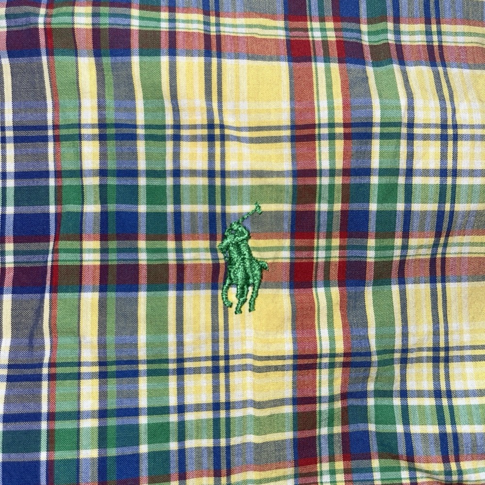 Ralph Lauren Yellow Blue Green Plaid Long Sleeve Shirt Custom Fit Mens M - Picture 5 of 9